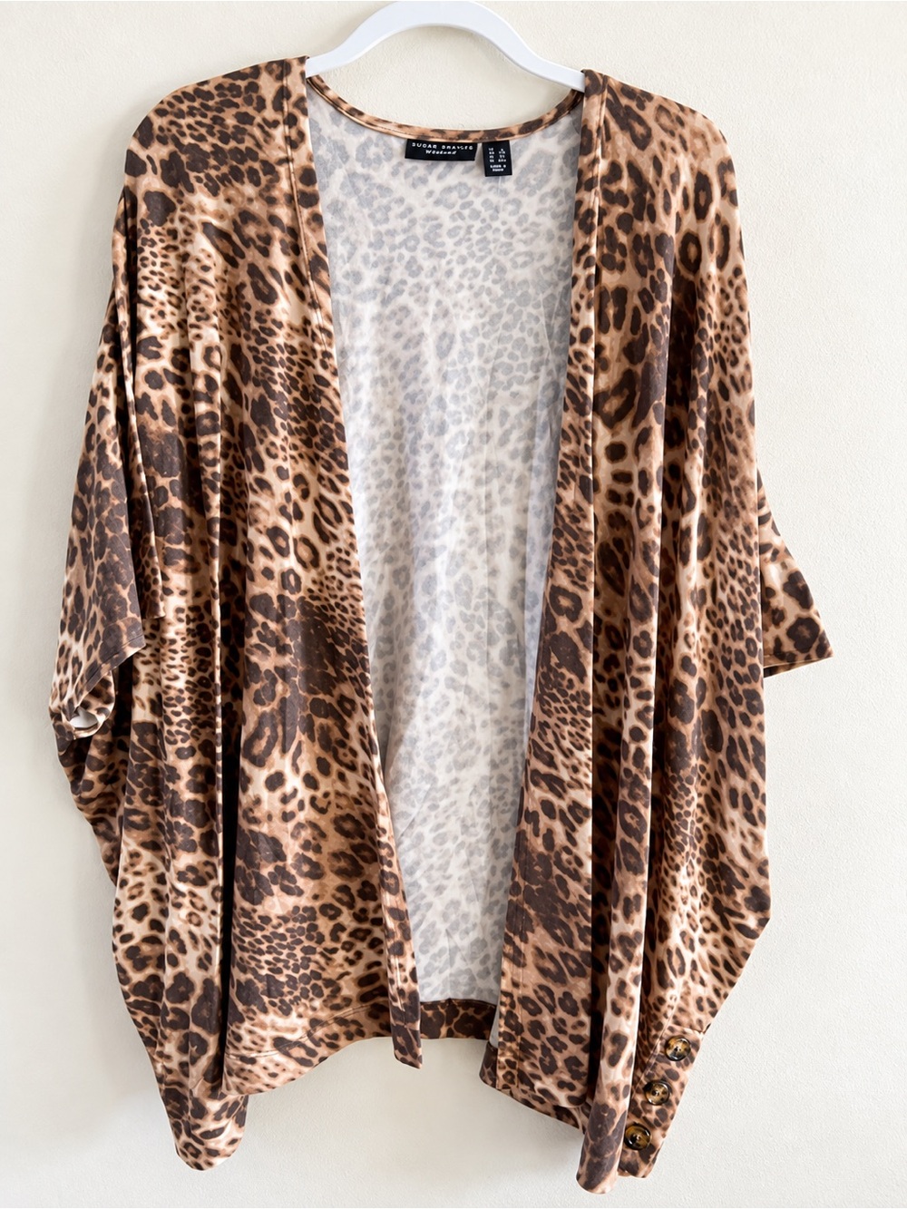 Leopard Print Open-Front Kimono Jacket - Brown